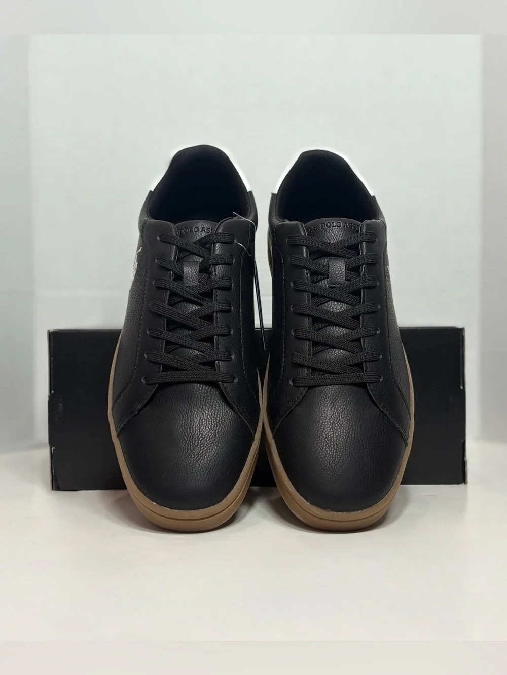 U.S. Polo Assn. Black Leather Sneakers with Brown Sole and White Heel